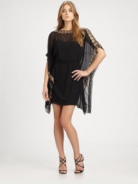 Airy chiffon, in a split-shoulder style trimmed with intricately embroidered sequins.BoatneckShort sleeves with split shouldersSequined edgingSelf tie at waistFully linedAbout 19½ from natural waistPolyesterSpot cleanImportedModel shown is 5'10 (177cm) wearing US size 4. Airy chiffon, in a split-shoulder style trimmed with intricately embroidered sequins.BoatneckShort sleeves with split shouldersSequined edgingSelf tie at waistFully linedAbout 19½ from natural waistPolyesterSpot cleanImportedModel shown is 5'10 (177cm) wearing US size 4.