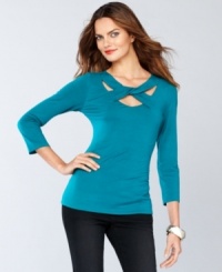 Twist and shout for a fabulous new top! INC melds the fun cutout details with chic three-quarter sleeves for an easy-to-wear piece that Twist and shout for a fabulous new top! INC melds the fun cutout details with chic three-quarter sleeves for an easy-to-wear piece that