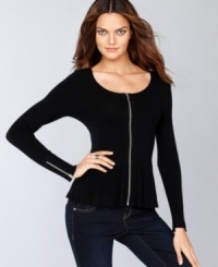 Exposed zippers and stylish ribbing create a trendy petite cardigan from INC. Exposed zippers and stylish ribbing create a trendy petite cardigan from INC.