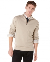 Paired with jeans or dress pants, this Perry Ellis mock neck sweater adds versatile style to your wardrobe.