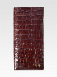 Personalized Ticket Holder Wallet A multifunction travel wallet that is tall enough to hold tickets, boarding passes or currency. Passport and credit card slots are provided, as well as an outside zipper pocket for quick one handed access while traveling.4.5 X 9.25CalfskinMade in USAFOR PERSONALIZATIONSelect a color and quantity, then scroll down and click on PERSONALIZE & ADD TO BAG to choose and preview your monogramming options. Please allow 1 week for delivery. Personalized Ticket Holder Wallet A multifunction travel wallet that is tall enough to hold tickets, boarding passes or currency. Passport and credit card slots are provided, as well as an outside zipper pocket for quick one handed access while traveling.4.5 X 9.25CalfskinMade in USAFOR PERSONALIZATIONSelect a color and quantity, then scroll down and click on PERSONALIZE & ADD TO BAG to choose and preview your monogramming options. Please allow 1 week for delivery.
