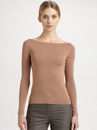 Luxurious stretch silk knit, in an elegant boatneck style.BoatneckLong sleeves95% silk/5% elastaneDry cleanMade in SwitzerlandModel shown is 5'11 (180cm) wearing US size 4. Luxurious stretch silk knit, in an elegant boatneck style.BoatneckLong sleeves95% silk/5% elastaneDry cleanMade in SwitzerlandModel shown is 5'11 (180cm) wearing US size 4.