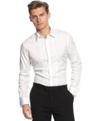 Dressed to the nines. Calvin Klein's slim tuxedo shirt is perfectly fitted for an exclusive night out. Dressed to the nines. Calvin Klein's slim tuxedo shirt is perfectly fitted for an exclusive night out.