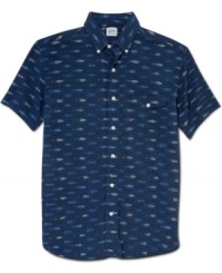 Run a pattern play in your warm-weather wardrobe with this breezy shirt from Lucky Brand Jeans. Run a pattern play in your warm-weather wardrobe with this breezy shirt from Lucky Brand Jeans.