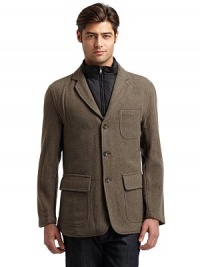 THE LOOKNotch lapelFront button closureLong button cuff sleevesChest patch pocket Front flap pocketsVented hemQuilted vest underlayStand collarFront zip closureFront zip pocketsTHE FITAbout 30 from shoulder to hemTHE MATERIALBlazer: wool/polyester/other fibersVest: polyesterFill: polyesterCARE & ORIGINDry cleanImportedThis item was originally available for purchase at Saks Fifth Avenue OFF 5TH stores. THE LOOKNotch lapelFront button closureLong button cuff sleevesChest patch pocket Front flap pocketsVented hemQuilted vest underlayStand collarFront zip closureFront zip pocketsTHE FITAbout 30 from shoulder to hemTHE MATERIALBlazer: wool/polyester/other fibersVest: polyesterFill: polyesterCARE & ORIGINDry cleanImportedThis item was originally available for purchase at Saks Fifth Avenue OFF 5TH stores.