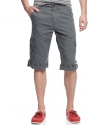Keep your look luxe all summer long in these lightweight cargo shorts from Guess. Keep your look luxe all summer long in these lightweight cargo shorts from Guess.
