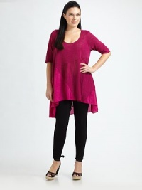 A luxuriously stylish combination of linen and silk gives this hi-lo tunic instant appeal. The feminine neckline will flaunt your decolletage phenomenally. U-neckElbow-length sleevesPull-on styleHi-lo hemAbout 33 from shoulder to hem70% linen/30% silkDry cleanImported of Italian fabric A luxuriously stylish combination of linen and silk gives this hi-lo tunic instant appeal. The feminine neckline will flaunt your decolletage phenomenally. U-neckElbow-length sleevesPull-on styleHi-lo hemAbout 33 from shoulder to hem70% linen/30% silkDry cleanImported of Italian fabric