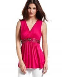 A beaded waistband elevates Cable & Gauge's sleek jersey design from wardrobe basic to chic favorite. The surplice neckline and elegant drape combine to give it a flattering silhouette. A beaded waistband elevates Cable & Gauge's sleek jersey design from wardrobe basic to chic favorite. The surplice neckline and elegant drape combine to give it a flattering silhouette.