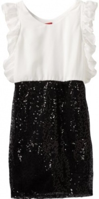 Ruby Rox Girls 7-16 Sequin Skirt And Chiffon Top Dress, Ivory/Black, 12