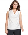 An elegant plus size shell from Calvin Klein pulls your whole look together. The gracefully draped cowl neckline adds a soft touch to structured suits and tailored skirts.