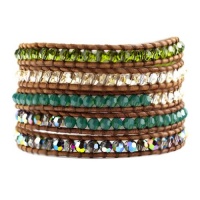 Chan Luu Palace Green Crystal Mix Wrap Bracelet on Natural Brown Leather Chan Luu Palace Green Crystal Mix Wrap Bracelet on Natural Brown Leather