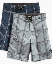 Not just for surfing. Comfortable and lightweight are these plaid boardshorts by Hurley. Not just for surfing. Comfortable and lightweight are these plaid boardshorts by Hurley.
