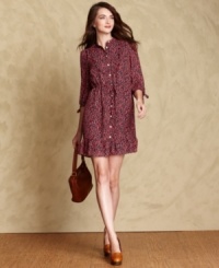 Tommy Hilfiger's breezy dress is an instant classic, thanks to feminine details like a ruffled bib and hem and a quirky mushroom print. Tommy Hilfiger's breezy dress is an instant classic, thanks to feminine details like a ruffled bib and hem and a quirky mushroom print.