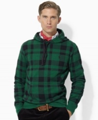 A classic plaid pattern lends an outdoorsy feel to a relaxed-fitting hoodie crafted from a luxe cotton blend. A classic plaid pattern lends an outdoorsy feel to a relaxed-fitting hoodie crafted from a luxe cotton blend.