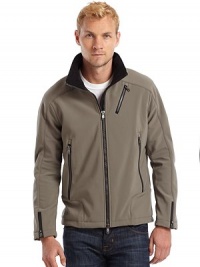 THE LOOKWindproof water-repellent jacketStand collarTwo-way front zip closureThree vertical zip pocketsLong sleeves with zip cuffsUnder-arm ventsAdjustable toggle drawcord bottom bandFleece liningInner zip security pocketTHE FITAbout 26 from shoulder to hemTHE MATERIALShell: 85% nylon/15% spandexLining: polyesterCARE & ORIGINMachine washImported THE LOOKWindproof water-repellent jacketStand collarTwo-way front zip closureThree vertical zip pocketsLong sleeves with zip cuffsUnder-arm ventsAdjustable toggle drawcord bottom bandFleece liningInner zip security pocketTHE FITAbout 26 from shoulder to hemTHE MATERIALShell: 85% nylon/15% spandexLining: polyesterCARE & ORIGINMachine washImported
