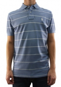 Polo Ralph Lauren Men's Blue and Cream Striped Polo Shirt Polo Ralph Lauren Men's Blue and Cream Striped Polo Shirt