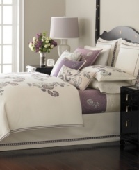 Featuring a geometric border in soft lavender, this jacquard cotton bedskirt is a graceful foundation for the Bellport Garden bed. (Clearance) Featuring a geometric border in soft lavender, this jacquard cotton bedskirt is a graceful foundation for the Bellport Garden bed. (Clearance)