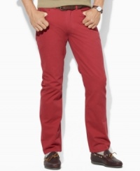 Rendered in lightweight cotton chino, a traditional five-pocket pant exudes timeless, versatile style. Rendered in lightweight cotton chino, a traditional five-pocket pant exudes timeless, versatile style.