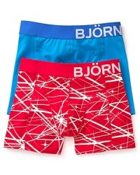 Red starbursts blaze from these blue cotton trunks from Bjorn Borg touched with a bit of stretch for comfort. Red starbursts blaze from these blue cotton trunks from Bjorn Borg touched with a bit of stretch for comfort.