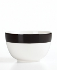 Timeless and ultra-versatile Classic Band combines clean lines in black and white. From Martha Stewart dinnerware, the dishes, including this simple cereal bowl, embrace a less-is-more look every day or you can mix and match with the fresh and floral Hudson pattern, also from Martha Stewart Collection.