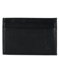 Rendered in sumptuous pebbled leather, this pony-embossed card case with attached money clip is ideal for the modern man who prefers to carry the basics. Rendered in sumptuous pebbled leather, this pony-embossed card case with attached money clip is ideal for the modern man who prefers to carry the basics.