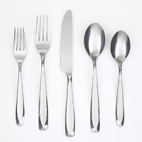 A more modern flatware set with faceted detailing on the handle and all-over mirror finish. This assortment has a great weight in the hand and is made of 18/10 stainless steel from Cambridge. Set includes service for 4. A more modern flatware set with faceted detailing on the handle and all-over mirror finish. This assortment has a great weight in the hand and is made of 18/10 stainless steel from Cambridge. Set includes service for 4.