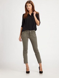 Sleek stretch twill cropped just above the ankle and finished with chic zippers at the hem.THE FITSkinny fitMedium rise, about 8Inseam, about 26THE DETAILSZip flyFive-pocket style98% cotton/2% LycraMachine washMade in USA of imported fabricModel shown is 5'8½ (174cm) wearing US size 4. Sleek stretch twill cropped just above the ankle and finished with chic zippers at the hem.THE FITSkinny fitMedium rise, about 8Inseam, about 26THE DETAILSZip flyFive-pocket style98% cotton/2% LycraMachine washMade in USA of imported fabricModel shown is 5'8½ (174cm) wearing US size 4.