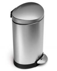 Keep tidy, make a statement! The simplehuman Mini Semi-Round Step Can is sleek, shiny and architectural in smudge-resistant stainless steel. Also features a non-skid base and durable stainless steel accent pedals for easy cleanup. Keep tidy, make a statement! The simplehuman Mini Semi-Round Step Can is sleek, shiny and architectural in smudge-resistant stainless steel. Also features a non-skid base and durable stainless steel accent pedals for easy cleanup.