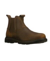 Switch out your regular pair of men's boots for the ruggedly smooth polish of these stitched and seamed slip-on leather ankle boots for men from Skechers. Switch out your regular pair of men's boots for the ruggedly smooth polish of these stitched and seamed slip-on leather ankle boots for men from Skechers.