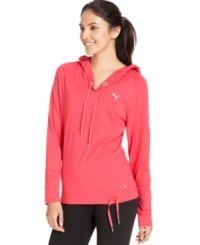 Rendered from organic cotton, this Puma hoodie is a casual essential. Layer it with leggings and a tee for the gym and beyond! Rendered from organic cotton, this Puma hoodie is a casual essential. Layer it with leggings and a tee for the gym and beyond!
