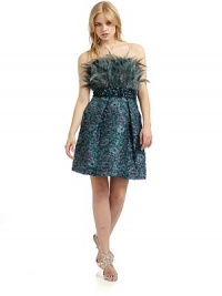 THE LOOKStraplessFeathered bodice with boningSequined empire waistSlash pocketsFront pleats on skirtConcealed back zip with hook-and-eye closureTHE FITAbout 20 from natural waistTHE MATERIALPolyesterFully linedCARE & ORIGINDry cleanImportedModel shown is 5'10 (177cm) wearing US size 4. THE LOOKStraplessFeathered bodice with boningSequined empire waistSlash pocketsFront pleats on skirtConcealed back zip with hook-and-eye closureTHE FITAbout 20 from natural waistTHE MATERIALPolyesterFully linedCARE & ORIGINDry cleanImportedModel shown is 5'10 (177cm) wearing US size 4.