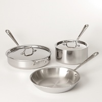 A good foundation for stocking your kitchen, this 7-piece set provides you with every day cooking essentials: a 10 fry pan, 3-qt. sauce pan with lid and 3-qt. sauté pan with lid. Favored by chefs and cooking enthusiasts, All-Clad's stainless steel cookware boasts a starburst finish that provides superior stick resistance. A good foundation for stocking your kitchen, this 7-piece set provides you with every day cooking essentials: a 10 fry pan, 3-qt. sauce pan with lid and 3-qt. sauté pan with lid. Favored by chefs and cooking enthusiasts, All-Clad's stainless steel cookware boasts a starburst finish that provides superior stick resistance.