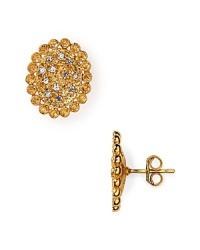 Melinda Maria's rough and tumble stud earrings blend antiqued gold with glittering cubic zirconia crystals. Wear them for a look that's glam not girlie. Melinda Maria's rough and tumble stud earrings blend antiqued gold with glittering cubic zirconia crystals. Wear them for a look that's glam not girlie.
