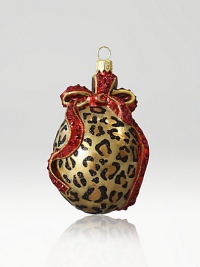 From the Safari collection. This season's new glass ornament collection are mouth blown and decorated in Poland with a wonderful team of old world craftsmen. This one is detailed with crystals, hand applied jewel tone colors and scrolls as if they were a fine piece of jewelry.GlassCrystalMouth blownHand-painted and hand-set3.75H X 2.25W X 1.75DImported From the Safari collection. This season's new glass ornament collection are mouth blown and decorated in Poland with a wonderful team of old world craftsmen. This one is detailed with crystals, hand applied jewel tone colors and scrolls as if they were a fine piece of jewelry.GlassCrystalMouth blownHand-painted and hand-set3.75H X 2.25W X 1.75DImported