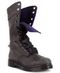 Dr. Martens Triumph 1914 boots add a touch of grunge-inspired cool to its tried and true silhouette with a patterned lining, stitched highlights and buckle detail. Dr. Martens Triumph 1914 boots add a touch of grunge-inspired cool to its tried and true silhouette with a patterned lining, stitched highlights and buckle detail.