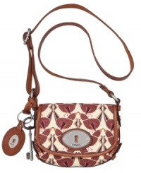 Bursting with a personality all its own, this printed design from Fossil will put you in the style spotlight. A travel-ready small flap design perfect for the gal-on-the-go.