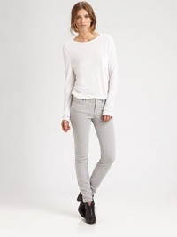 Comfy-cool skinnies in a corduroy silhouette with a supremely soft finish and hint of stretch. THE FITSkinny fitMedium rise, about 8Inseam, about 30THE DETAILSButton closureZip flyFive-pocket style98% cotton/2% spandexMachine washMade in USA of imported fabricModel shown is 5'10 (177cm) wearing US size 4. Comfy-cool skinnies in a corduroy silhouette with a supremely soft finish and hint of stretch. THE FITSkinny fitMedium rise, about 8Inseam, about 30THE DETAILSButton closureZip flyFive-pocket style98% cotton/2% spandexMachine washMade in USA of imported fabricModel shown is 5'10 (177cm) wearing US size 4.
