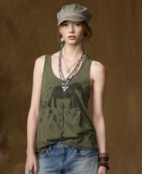 The next best thing to being deep in the jungle, Denim & Supply Ralph Lauren's soft and slouchy cotton jersey tank speaks to your adventurous nature by bringing exotic safari details to your everyday essentials. The next best thing to being deep in the jungle, Denim & Supply Ralph Lauren's soft and slouchy cotton jersey tank speaks to your adventurous nature by bringing exotic safari details to your everyday essentials.