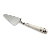 Julia Knight's classic cake server features a handmade handle in sand-casted aluminum a trademark blend of enamel infused with crushed mother of pearl. Framed with hand cut inlaid Mother of Pearl mosaic borders. Julia Knight's classic cake server features a handmade handle in sand-casted aluminum a trademark blend of enamel infused with crushed mother of pearl. Framed with hand cut inlaid Mother of Pearl mosaic borders.