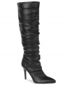 Ruche detailing along the tall shaft of the Chase high heel boots by Carlos by Carlos Santana makes this single sole pair one of the sexiest that you'll ever own.