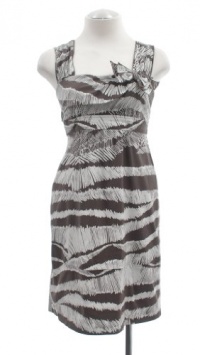 BCBGMAXAZRIA Dress, Square Abstract Stripe Bow Tie Mini Cocoa Combo S BCBGMAXAZRIA Dress, Square Abstract Stripe Bow Tie Mini Cocoa Combo S