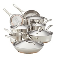 Constructed of strong, longlasting stainless steel, this versatile assortment of pots and pans from Anolon offers a plethora of shapes and sizes designed for a lifetime's worth of cooking tasks. Constructed of strong, longlasting stainless steel, this versatile assortment of pots and pans from Anolon offers a plethora of shapes and sizes designed for a lifetime's worth of cooking tasks.