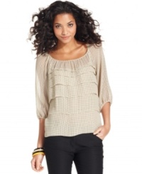 Tiered layers and pretty polka dots give this Studio M blouse femme appeal. Pair with skinny pants and heels for a chic day-to-night look. Tiered layers and pretty polka dots give this Studio M blouse femme appeal. Pair with skinny pants and heels for a chic day-to-night look.