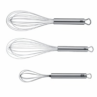 Since 1853 WMF has produced quality-designed products for professional and home use. In keeping with tradition the Profi Plus line of kitchen tools and gadgets are produced and tested with key factors that affect cooking performance: weight, balance, size. The result is over 100 perfect designed tools to choose from - Variety is the spice of life. These whisks are 18/10 stainless steel, dishwasher safe.