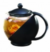 Primula Flowering Tea Set with Half-Moon 40-Ounce Pot, Black/Glass