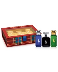 Discover the World of Polo this fall with the Polo Ralph Lauren Men's Fragrance Collection. Coffret includes a 1.3 oz. Polo Black Eau de Toilette, along with 1 oz. Polo Blue and Polo Classic travel sprays.
