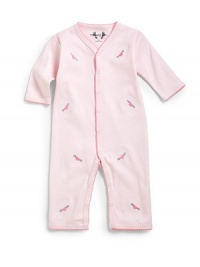 THE LOOKEmbroidered winged hearts patternSnap frontContrast picot trim along the neckline, cuffs and placketLong sleevesSnap bottomTHE MATERIALPima cottonCARE & ORIGINMachine washImported THE LOOKEmbroidered winged hearts patternSnap frontContrast picot trim along the neckline, cuffs and placketLong sleevesSnap bottomTHE MATERIALPima cottonCARE & ORIGINMachine washImported