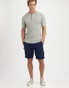 Soft, heathered slub knit gives this classic tee a relaxed edge, echoed in the bold reverse seaming.Crewneck pulloverThree-button placketShort sleeves50% cotton/50% polyesterMachine washImported