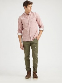 Zippered side pockets and a slim-fitting leg lends extraordinary detail and updates this classic cargo, rendered in soft cotton with a hint of stretch for a relaxed feel.Side slash, back patch pocketsZippered cargo pocketsInseam, about 3498% cotton/2% spandexMachine washMade in USA Zippered side pockets and a slim-fitting leg lends extraordinary detail and updates this classic cargo, rendered in soft cotton with a hint of stretch for a relaxed feel.Side slash, back patch pocketsZippered cargo pocketsInseam, about 3498% cotton/2% spandexMachine washMade in USA