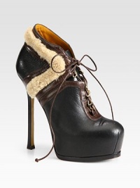 Shearling trim in a contrasting tone adds textural-appeal to this tall, lace-up platform of paneled leather. Stacked heel, 5½ (140mm)Hidden platform, 1½ (40mm)Compares to a 4 heel (100mm)Leather and deerskin upper with shearling trimLeather lining and solePadded insoleMade in Italy Shearling trim in a contrasting tone adds textural-appeal to this tall, lace-up platform of paneled leather. Stacked heel, 5½ (140mm)Hidden platform, 1½ (40mm)Compares to a 4 heel (100mm)Leather and deerskin upper with shearling trimLeather lining and solePadded insoleMade in Italy